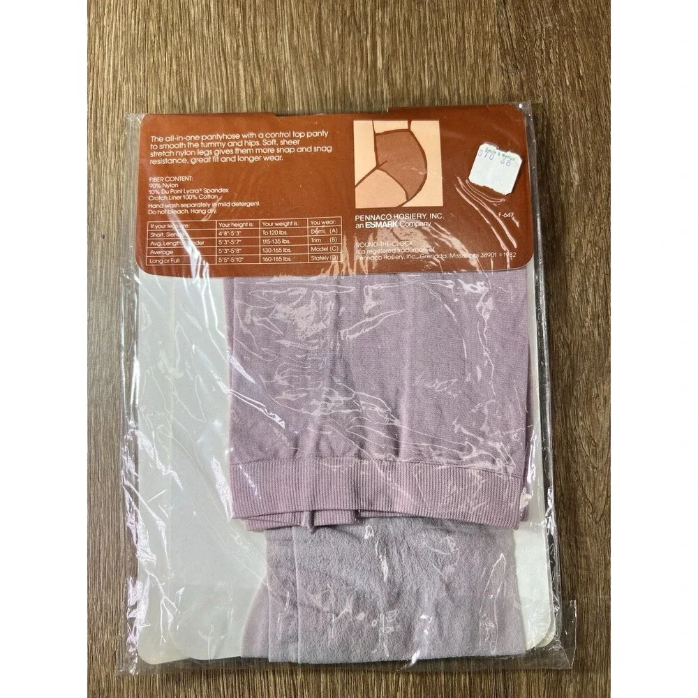 Vtg Round The Clock Control Top Pantyhose Rosebud Purple Size Model NIP 80s